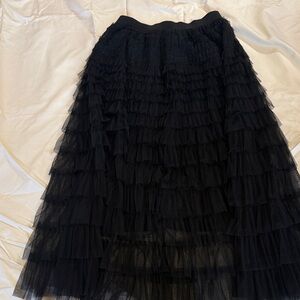 Y2K Long Ruffled Black Lace Skirt